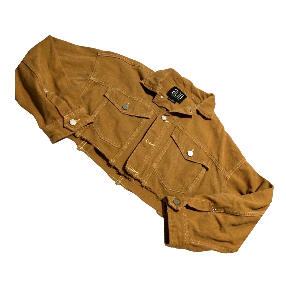 BDG Urban Outfitters Cropped Denim Trucker Jacket Brown Raw Hem Small S-P